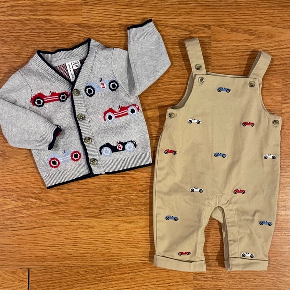 Janie and Jack Race Car 🏎️ Overalls and Cardigan Sweater set 0-3 months